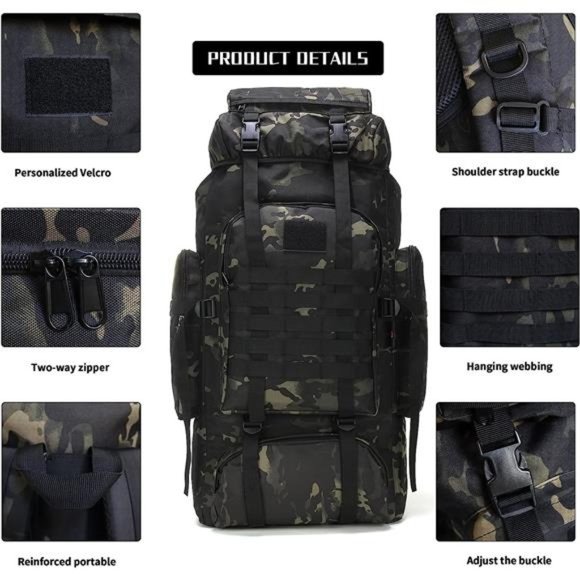 70L Camping/Hiking Backpack - Molle Rucksack Waterproof Traveling Heavy Duty Bag - Picture 3 of 5